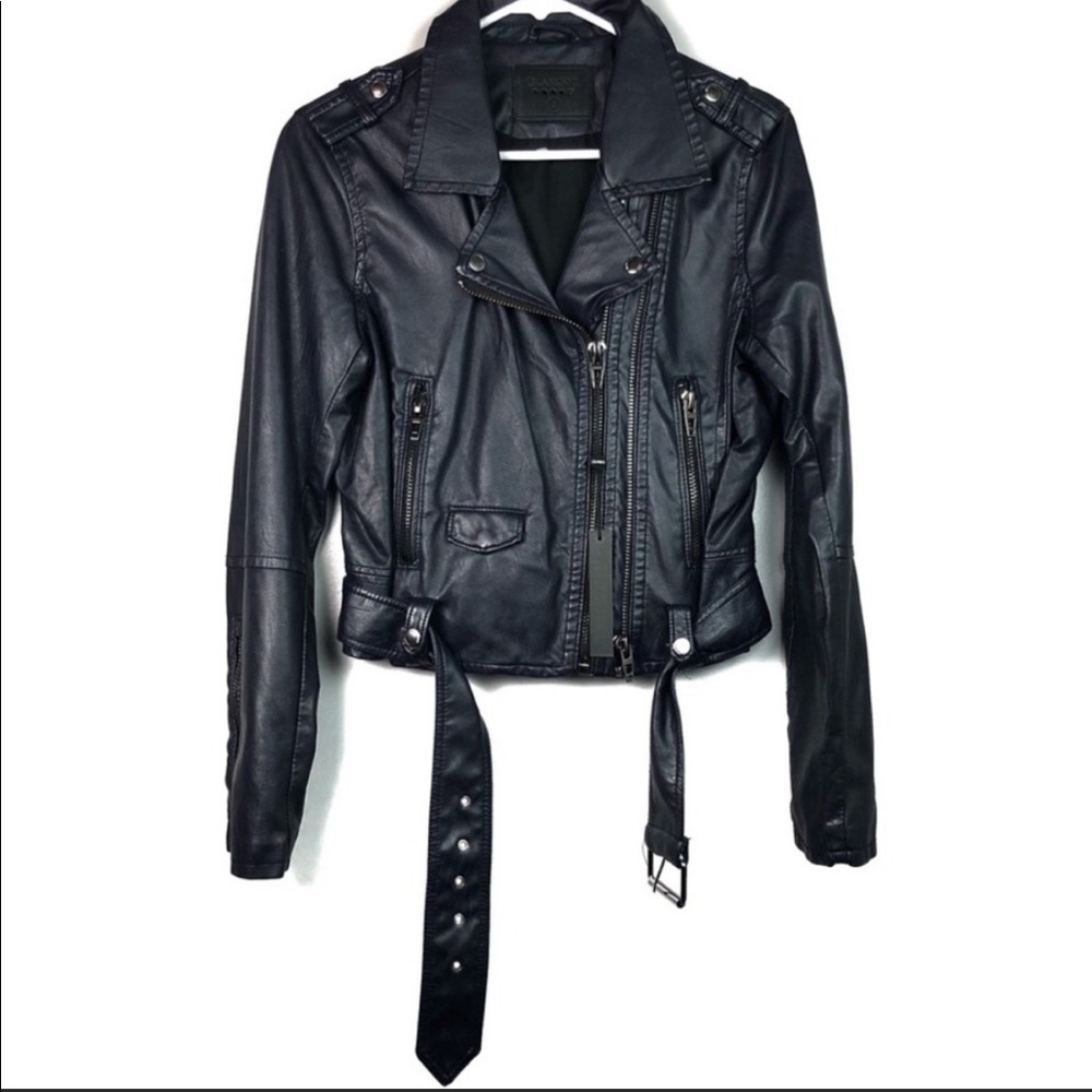 Blank NYC navy blue moto leather jacket